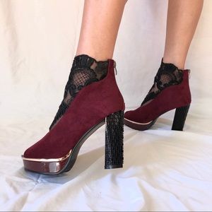 Black & Wine Lace High Heels Style peep toe